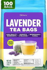 Gya Tea Co Lavender Herbal Tea Bags (100 Bags) - Caffeine Free Calming Pure Lavender Flowers For Relaxation & Wellness - Compostable, Resealable