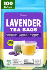 Gya Tea Co Lavender Herbal Tea Bags (100 Bags) - Caffeine Free Calming Pure Lavender Flowers For Relaxation & Wellness - Compostable, Resealable