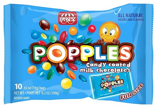 Paskesz Popples Milk Chocolate Family Pack - Naturally Colored, Dye-Free, Non-GMO, Gluten-Free, Kosher Candy-Coated Chocolate Bites - 10 single serve