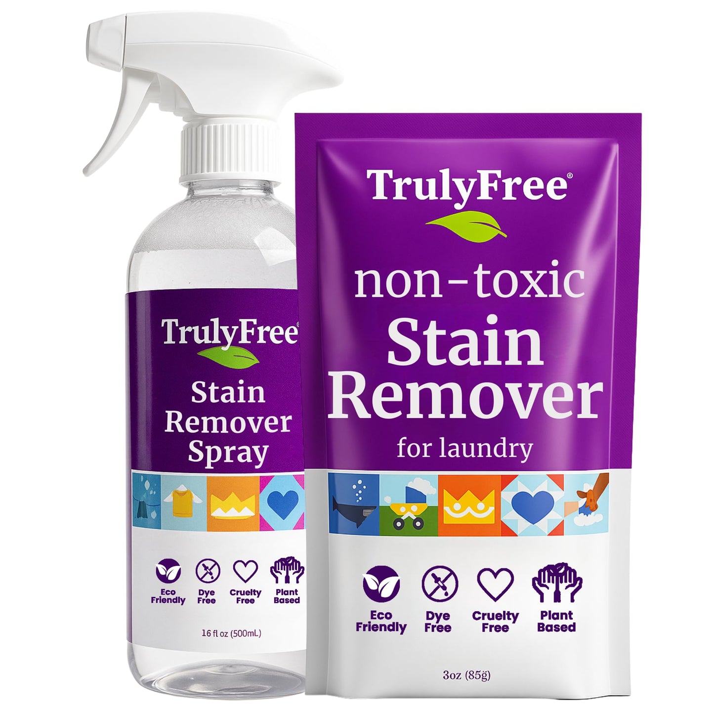 Truly Free Laundry Stain Remover Spray for Clothes - Removes Tough, Dried-In Stains on Whites & Colors -Natural Ingredients - Gentle Yet Powerful