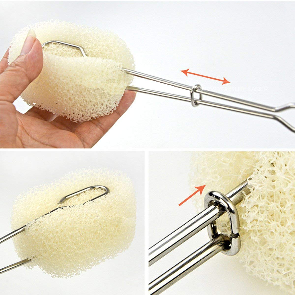 Bottle Sponge Brush Scrubber Stainless Steel Sponge Head Replaceable (Brush&Refill)