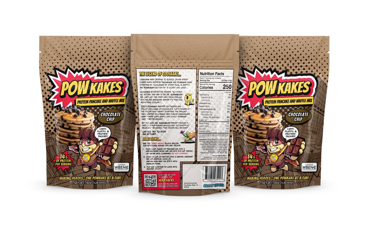 POWKAKES Protein Pancake Mix and Waffle Mix, Chocolate Chip (6, Chocolate Chip)