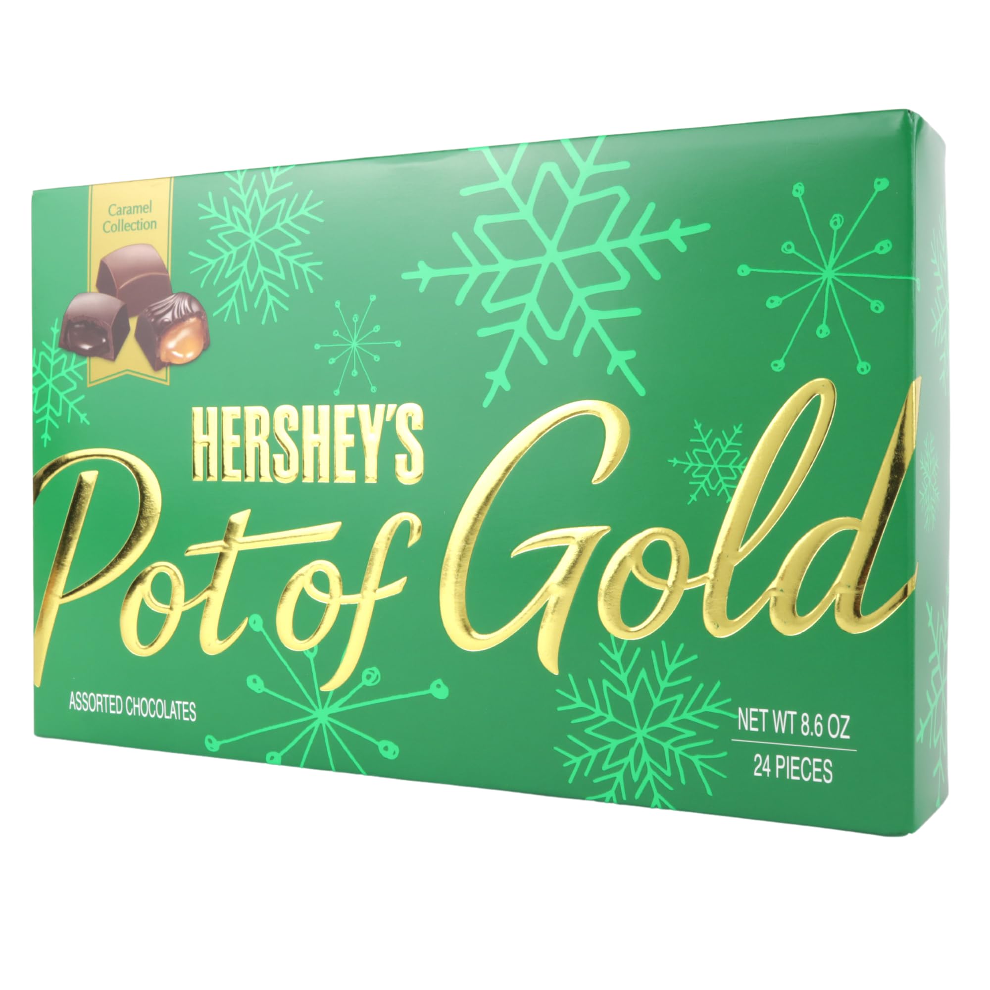 HERSHEY'S Christmas Pot of Gold Milk Chocolate Caramel Truffles Box, Candy Gift Set, 24 Total Pieces, 8.75 Ounces