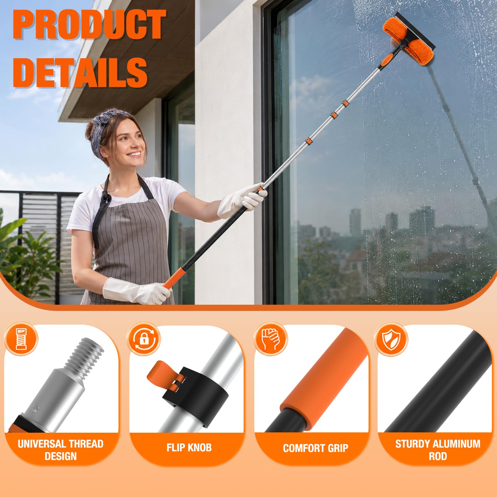 LAANPOLE 26FT Window Squeegee with Extension Pole, 2-in-1 Squeegee for Window Cleaning, Professional Cleaning Kit for Home with 20FT Telescoping Pole