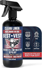 Odor Eliminator Spray for Tactical Gear Vest Carriers Boots and Uniforms Clean Linen Scent 16 fl oz Single Bottle Non Toxic Made in USA