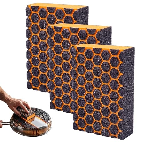 Emery Cleaning Sponge, Nano Carborundum Scrub Sponge for Removal, Heavy Duty Stain Grease Cleaner for Pots Pans Kitchen Surfaces (3pcs)