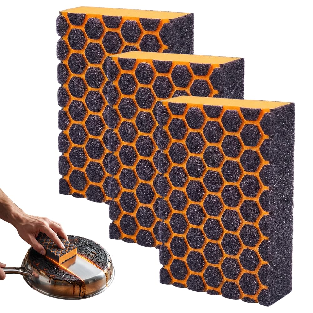 Emery Cleaning Sponge, Nano Carborundum Scrub Sponge for Removal, Heavy Duty Stain Grease Cleaner for Pots Pans Kitchen Surfaces (3pcs)