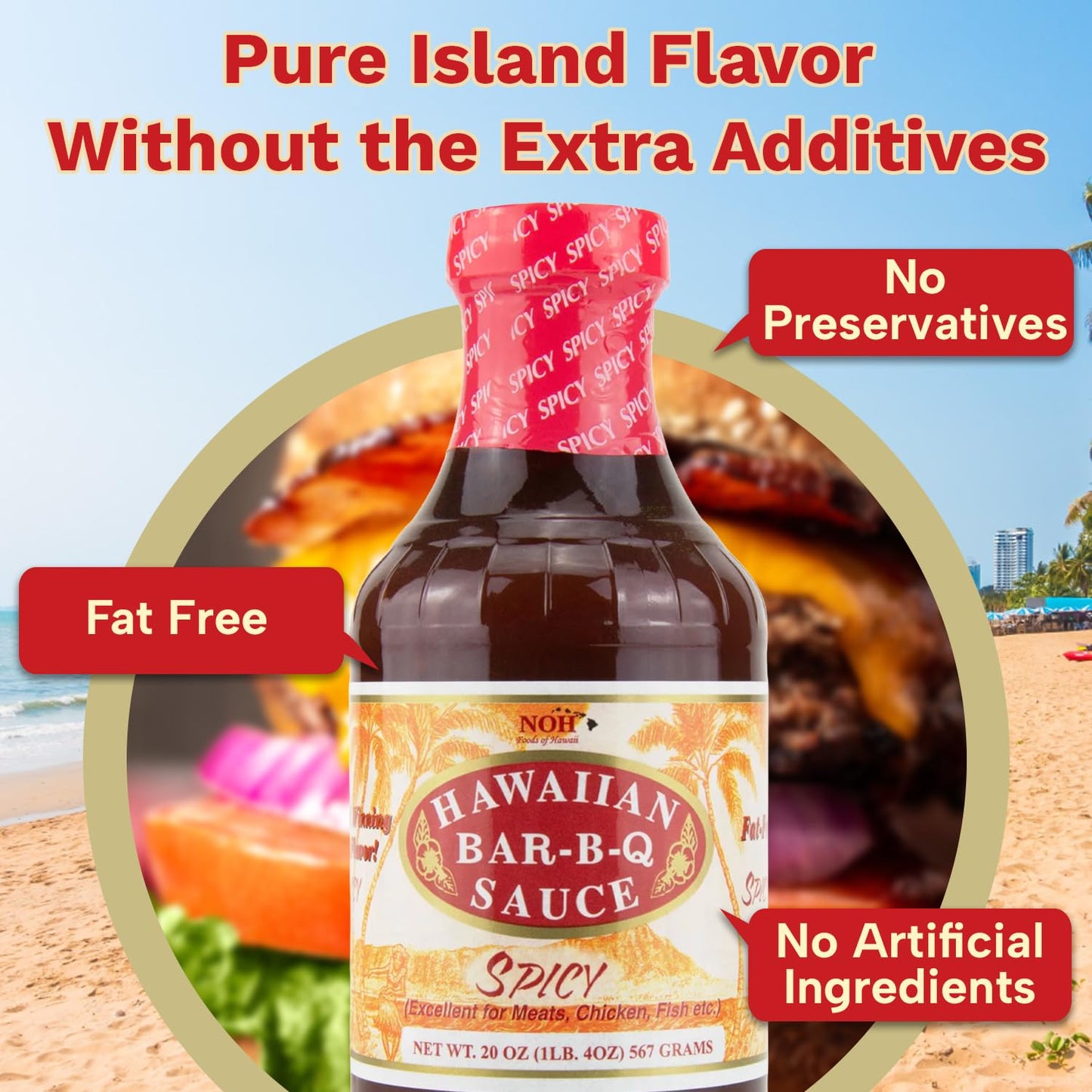 NOH Hawaiian Spicy Hawaiian Barbecue Sauce, 20 oz (Pack of 1) - Spicy Hawaiian BBQ Sauce, Ideal for Barbecue Chicken, Ribs, Steak, Burgers & More