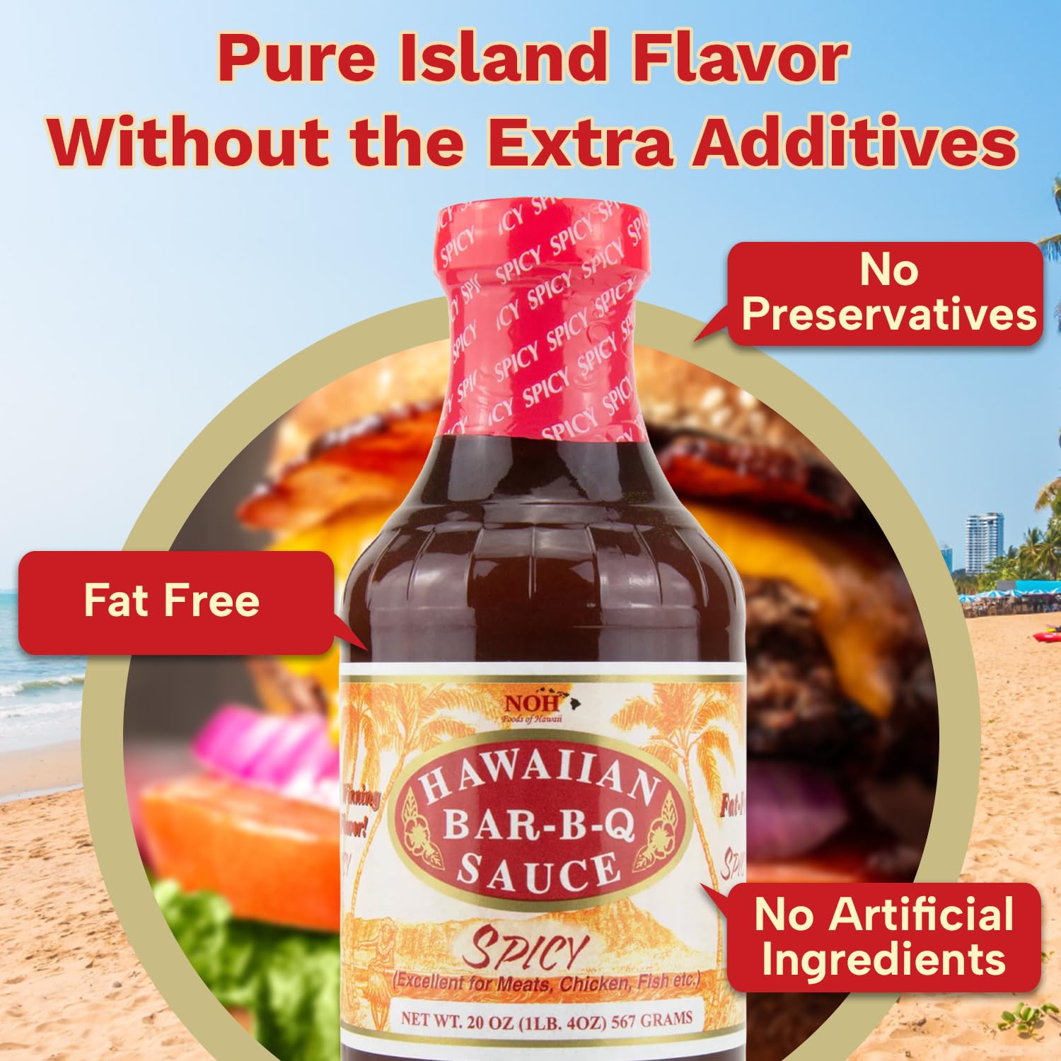 NOH Hawaiian Spicy Hawaiian Barbecue Sauce, 20 oz (Pack of 1) - Spicy Hawaiian BBQ Sauce, Ideal for Barbecue Chicken, Ribs, Steak, Burgers & More