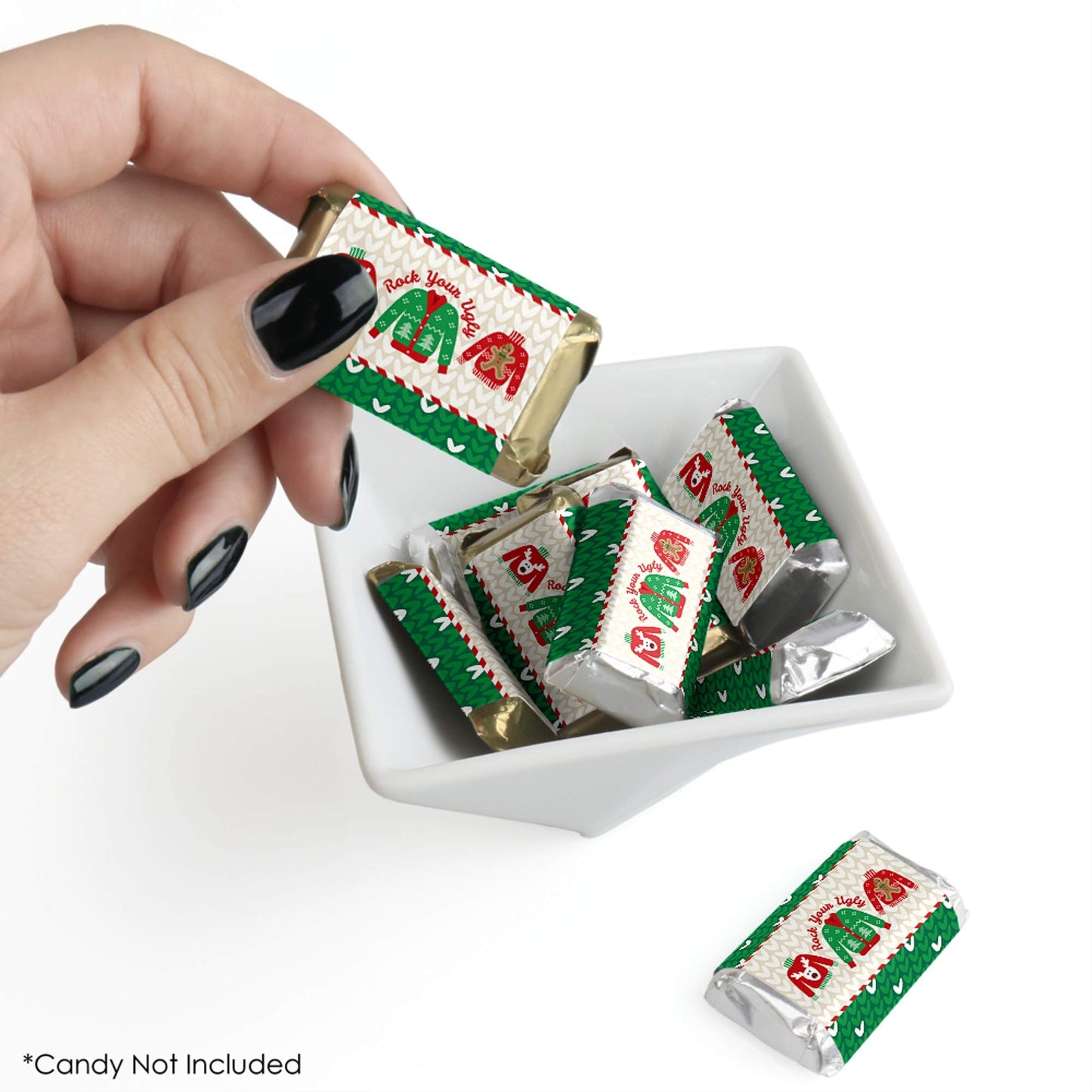 Big Dot of Happiness Ugly Sweater - Mini Candy Bar Wrapper Stickers - Holiday and Christmas Party Small Favors - 40 Count