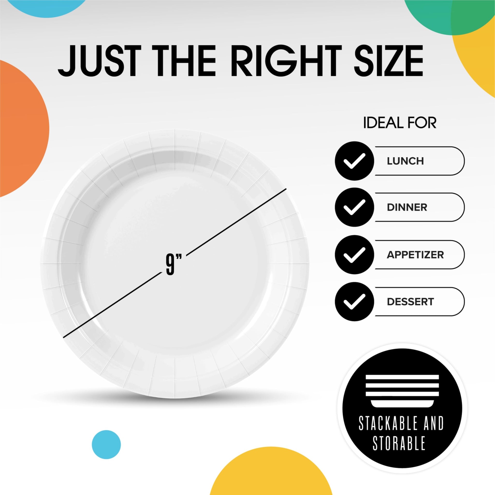 Party Solids Exquisite White Paper Plates Disposable Heavy Duty 9 Inch White Disposable Plates For Party 50 Pcs Heavy Duty 350 GSM, Birthday Party