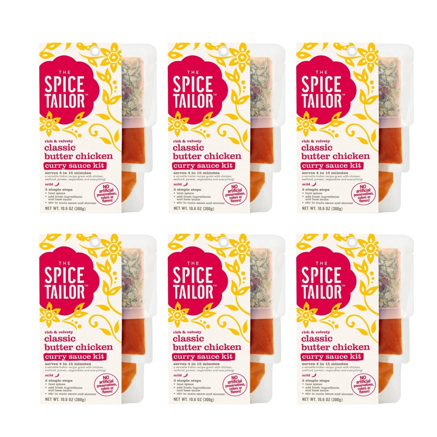 Spice Tailor 3 Simple Steps Restaurant Quality Meals in Minutes Kits Ready in 10 Minutes (6 Pack, Classic Butter Chicken)