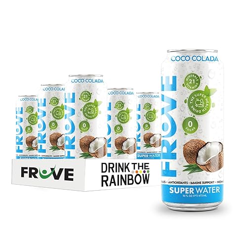 FrUve Super Water | Coco Colada Flavor | 12 16oz Cans | Healthy Drink | Zero Sugar | Low Calorie Drink | Powerful Antioxidants | Boosts Immune System