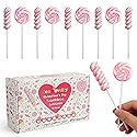 4E's Novelty Pink Swirl and Twist Lollipops (48 Pack) - Individually Wrapped Valentines Candy Bulk for Kids Classroom Exchange Gifts Candy, Suckers