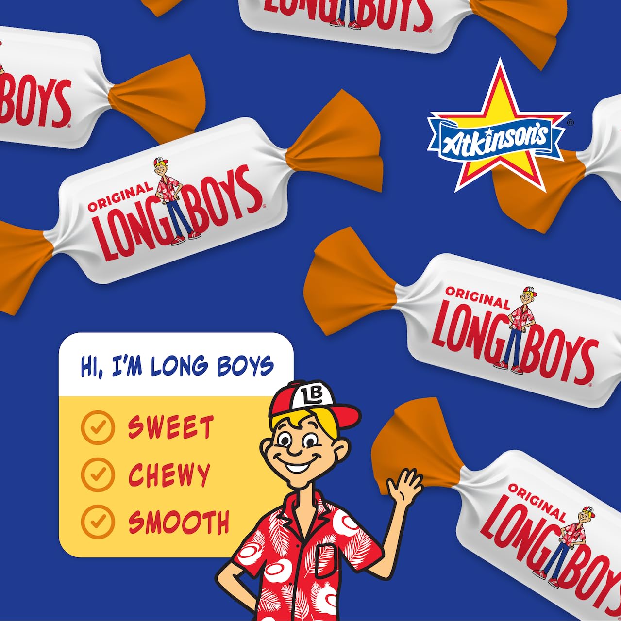 Atkinson's Long Boys Coconut Creamy Caramel Candy Bar 1.5oz 24ct Pack
