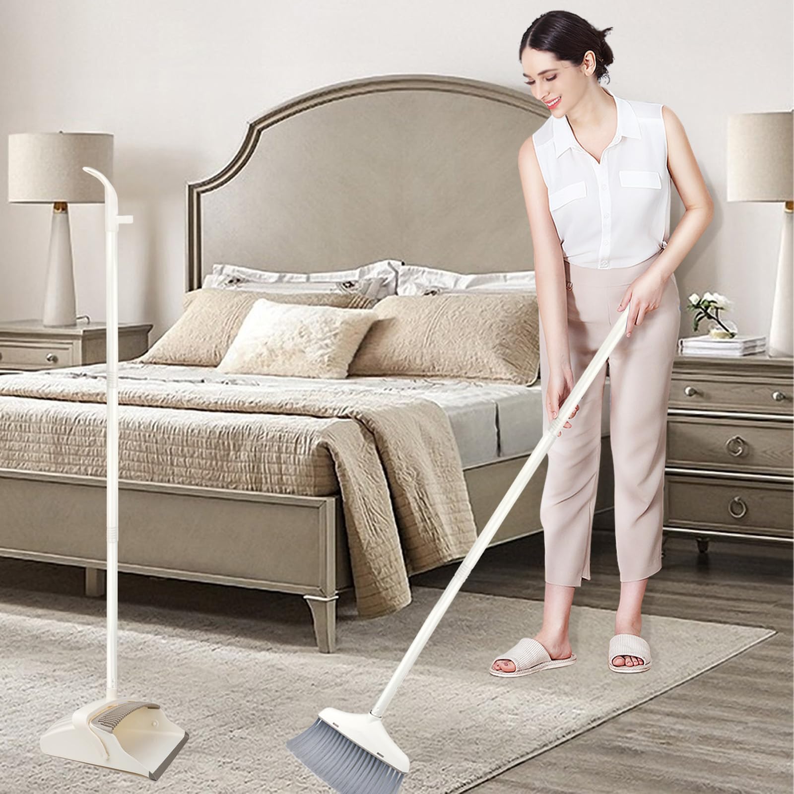 Broom with Dustpan Combo Set for Clean - Broom and Dustpan Set, 61" Broom and Dust Pan with Long Handle, Dust Pan and Broom Set, Broom with Dustpan