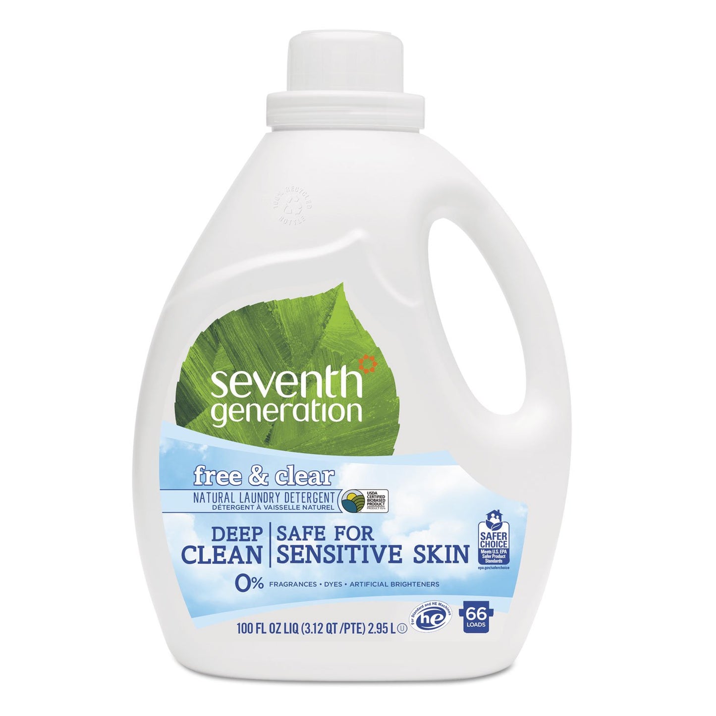 Seventh Generation 22780EA Natural 2X Concentrated Laundry Detergent, Sensitive Skin, 100 oz. Bottle
