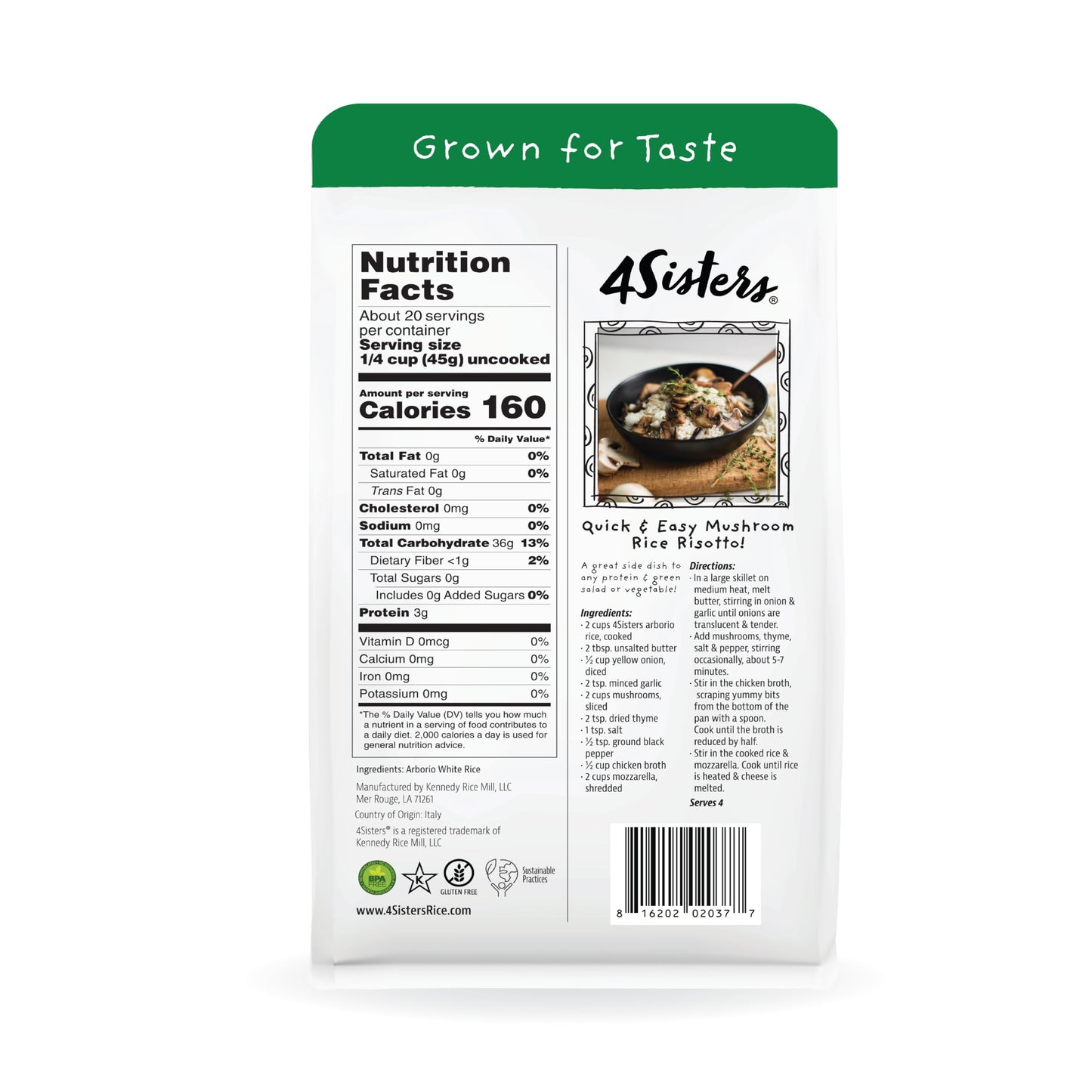 4Sisters - Authentic Italian Arborio Rice - Sustainably Grown - Women Owned (2 lb)