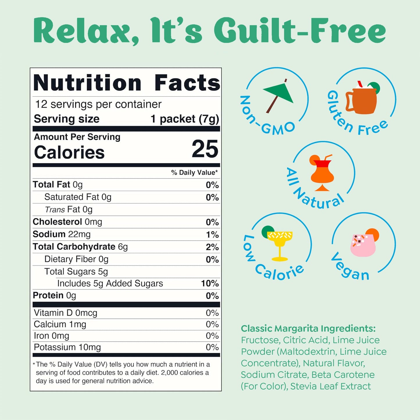 Craftmix Classic Margarita Cocktail & Mocktail Drink Mixer, Skinny Mixes - Water Flavoring Packets - Made With Real Fruit - Vegan, Low-Carb