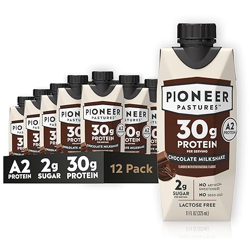 Pioneer Pastures - High Protein A2 Milkshakes - Chocolate - A2 Nutritional Milk, 30g Protein, 2g Sugar, No Artificial Sweeteners, No Seed Oils