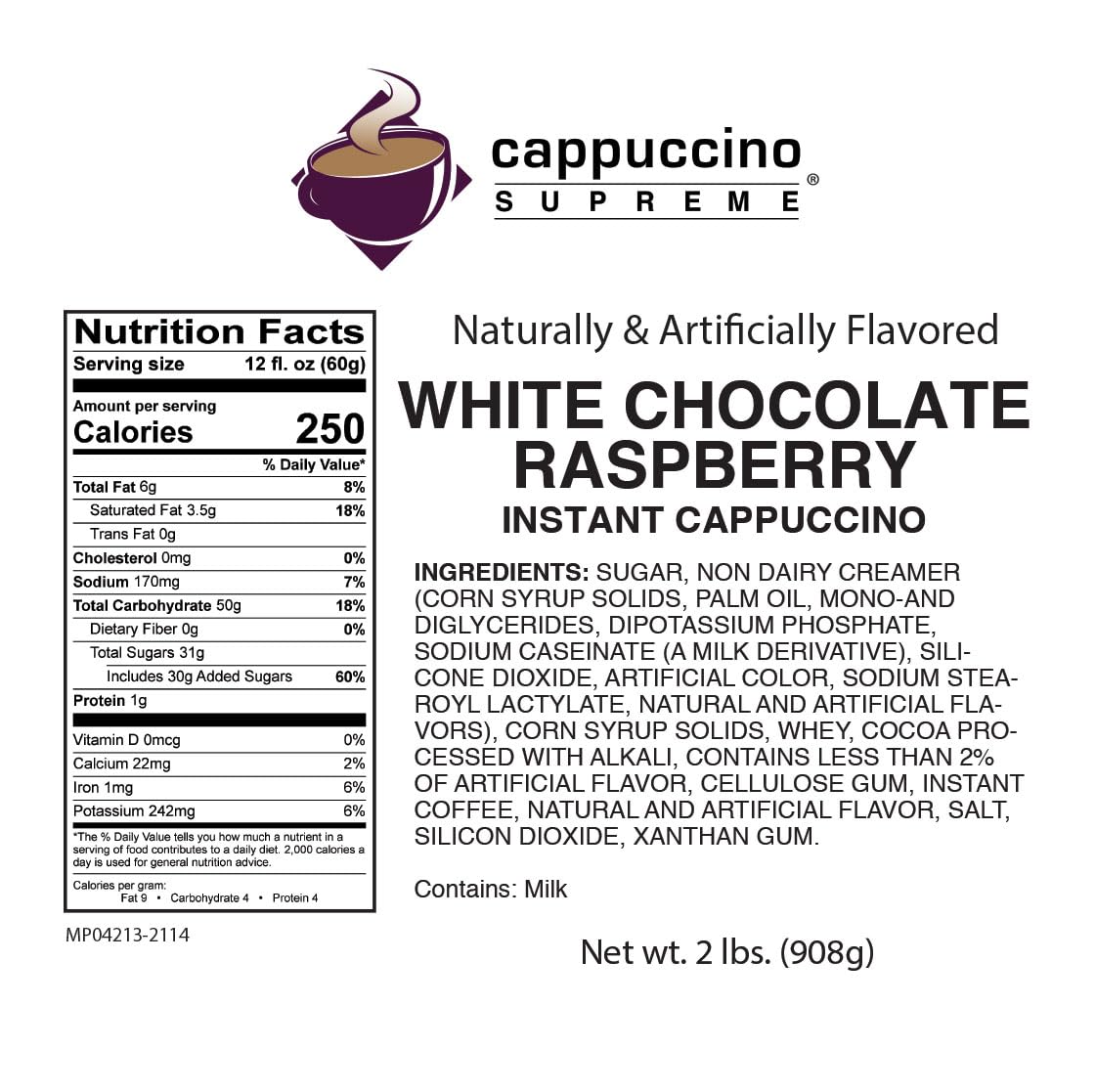 Cappuccino Supreme 2 lb bag White Chocolate Raspberry Instant Cappuccino Mix