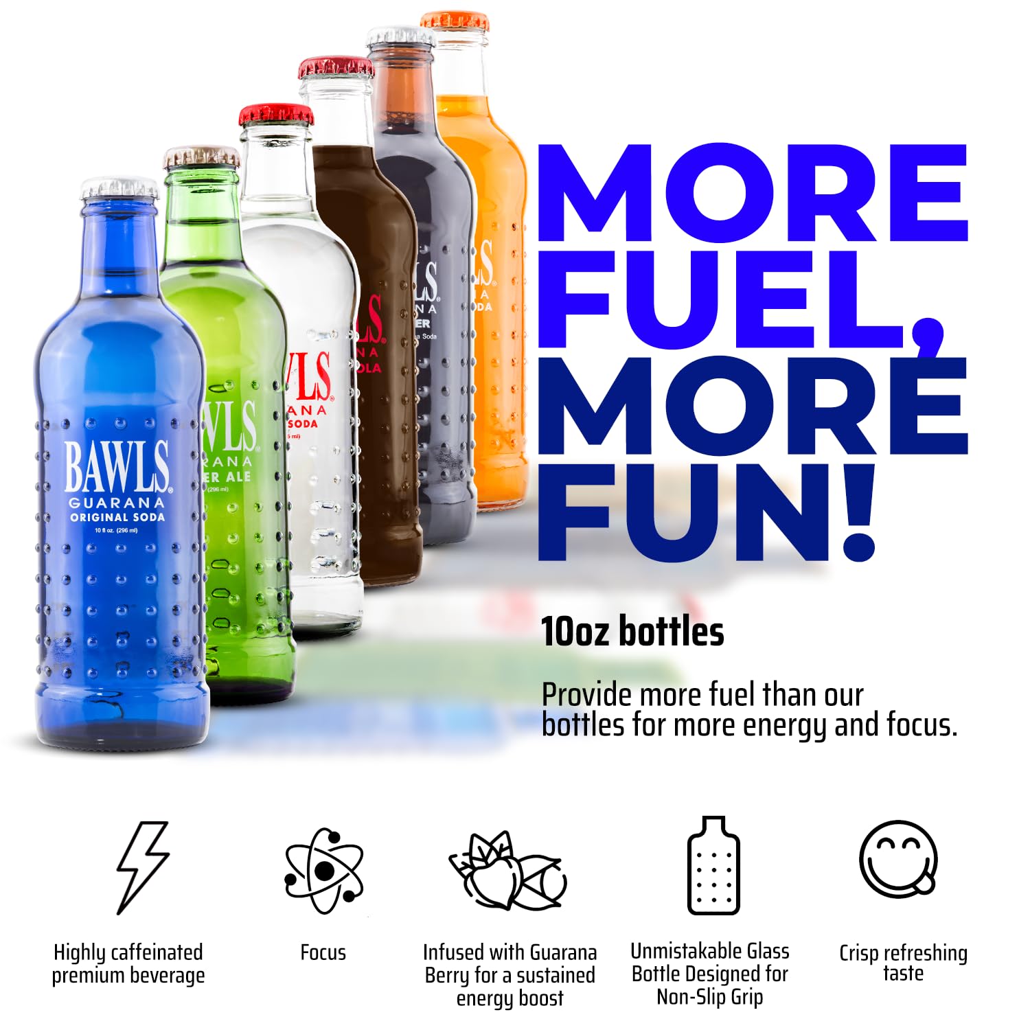 BAWLS Guarana Variety Pack, BAWLS Guarana Drink, Guarana Soda, Guarana Fueled Soda for Energy, High Energy Caffeinated Drink, 10oz 24 Pack Glass