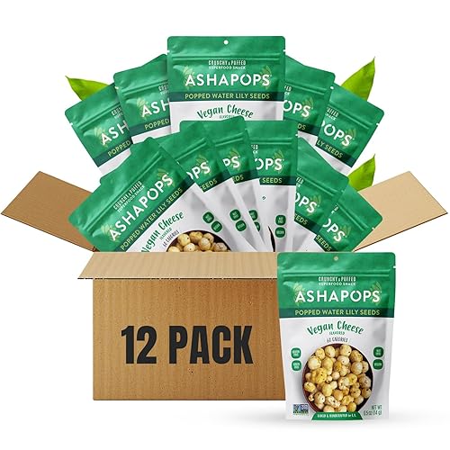 AshaPops Vegan Cheese Flavored Popped Water Lily Seeds, 0.5 oz (Pack of 12) - Gluten-Free, Vegan, Paleo, Nut-Free, Corn-Free, Soy-Free, Non-GMO