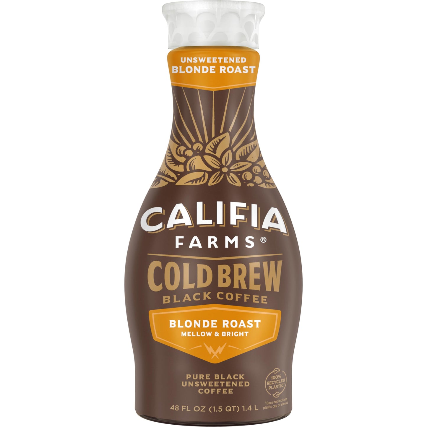 Califia Farms - Pure Black Blonde Roast Cold Brew Coffee, 48 Oz, 100% Arabica, Plant Based, Vegan, Gluten Free, Non GMO, Sugar Free, Iced Coffee