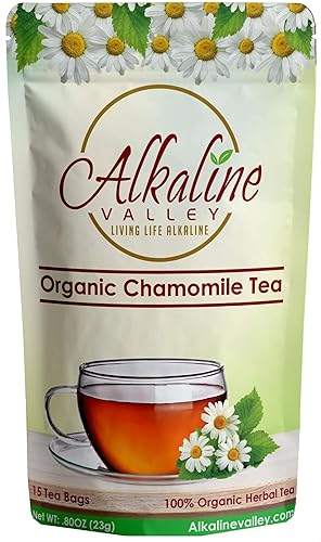Chamomile Tea or Te De Camomila - 100% Organic and Alkaline - 15 Unbleached/Chemical-Free Chamomile Tea Bags - Caffeine-Free, No GMO