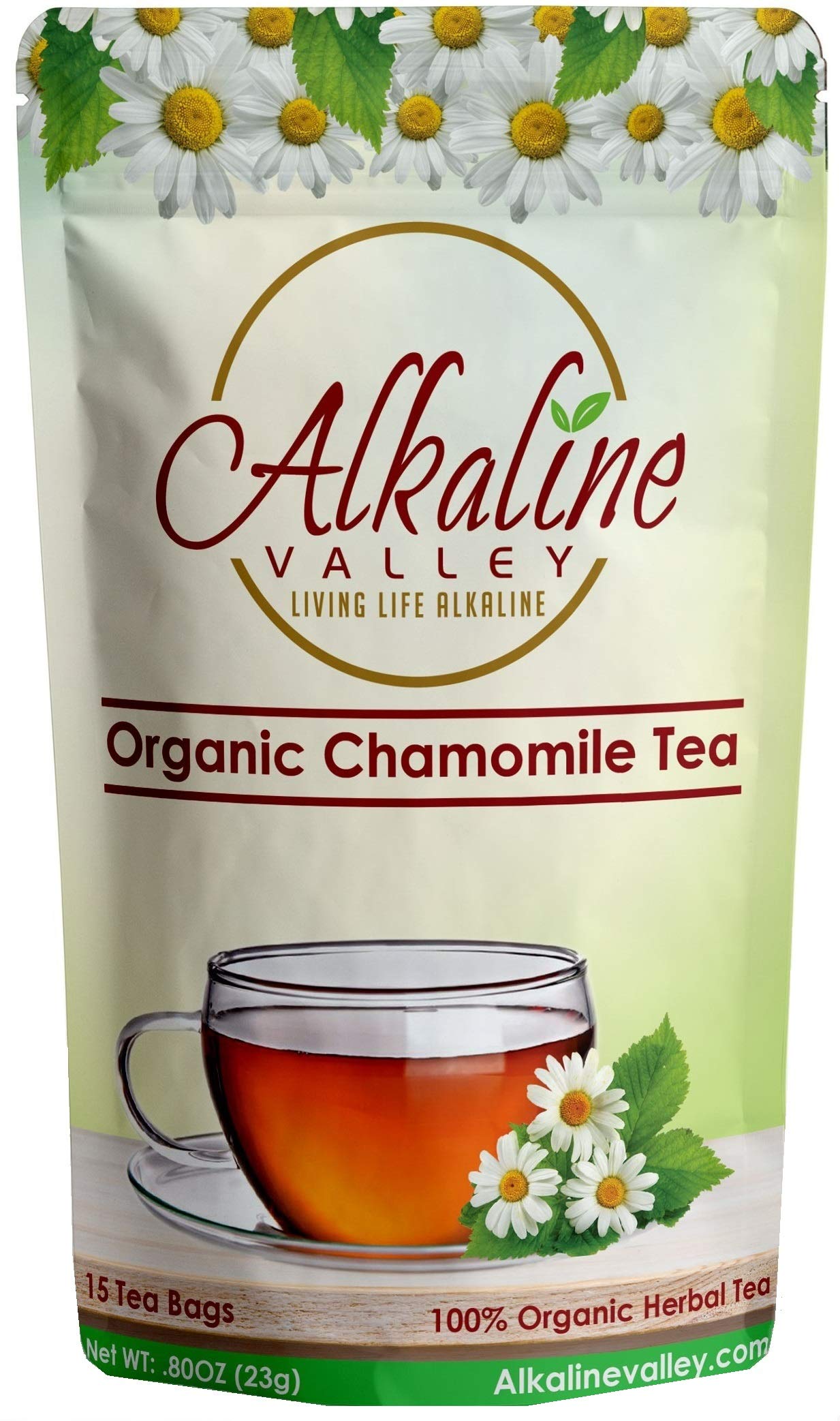 Chamomile Tea or Te De Camomila - 100% Organic and Alkaline - 15 Unbleached/Chemical-Free Chamomile Tea Bags - Caffeine-Free, No GMO