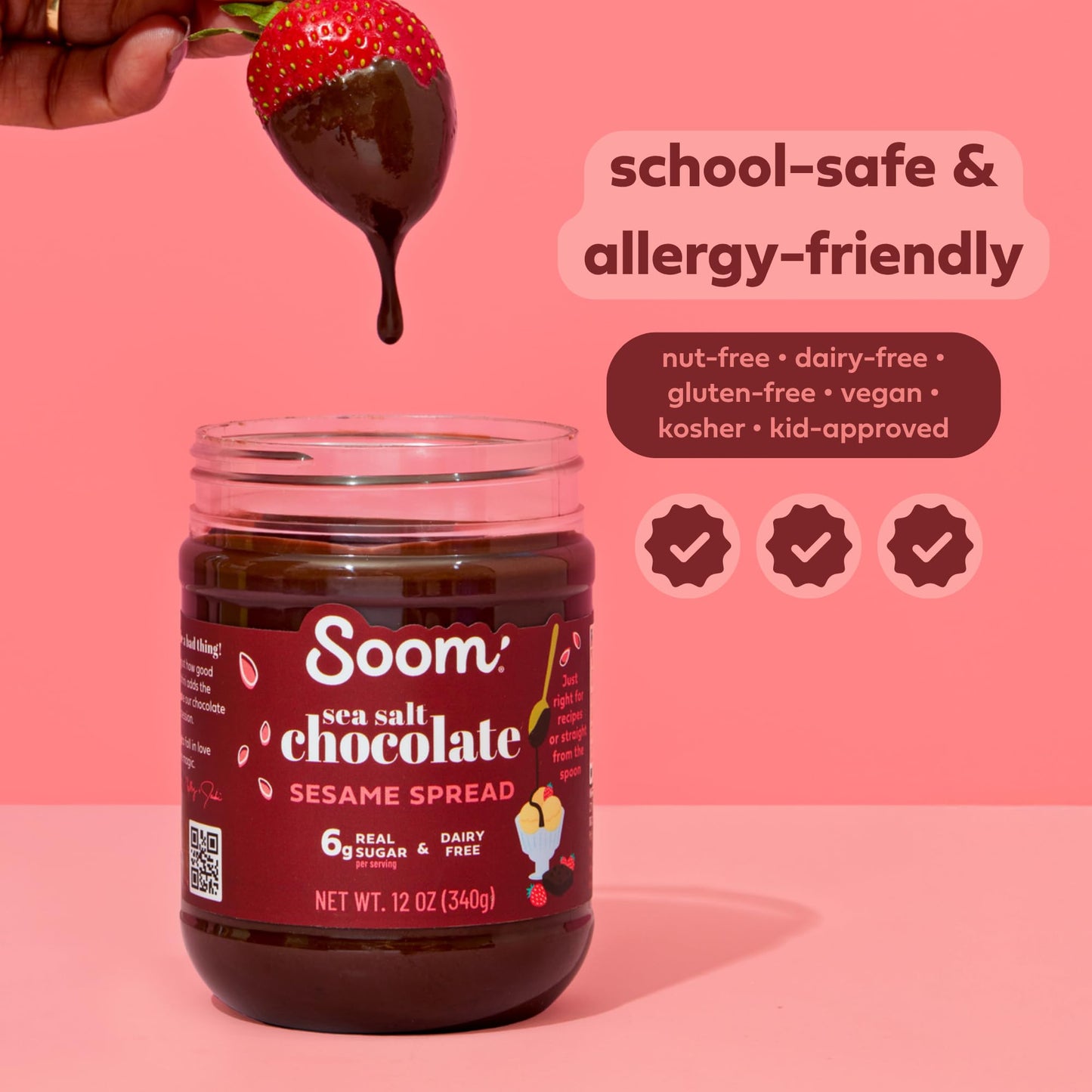 Soom Foods Chocolate Sea Salt Sesame Spread - 12oz (2 Pack) | Made with 4 Ingredients, Low Sugar, Dairy-Free, Nut-Free, Gluten-Free, Palm Oil-Free |