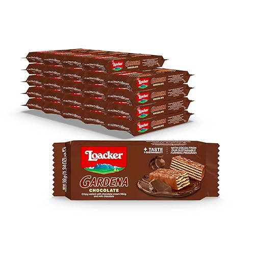 Loacker Gardena Chocolate, Premium Milk Chocolate Covered Crispy Wafer Snack Bars with Chocolate Cream Filling, Pack of 25 individually wrapped snacks