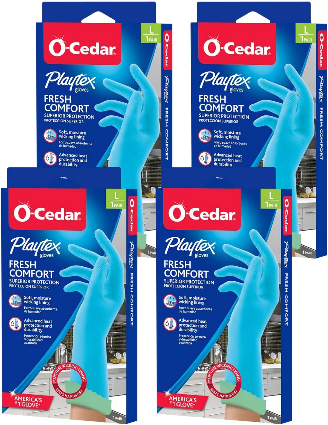 PLAYTEX Fresh Comfort Large Cleaning Gloves, 1 Count (Pack of 4)