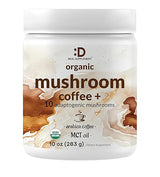 Organic Mushroom Coffee, 10oz - 10 Adaptogenic Mushrooms with Arabica Coffee + MCT Oil for Smooth Flavor - Turkey Tail, Lions Mane, Cordyceps, Chaga