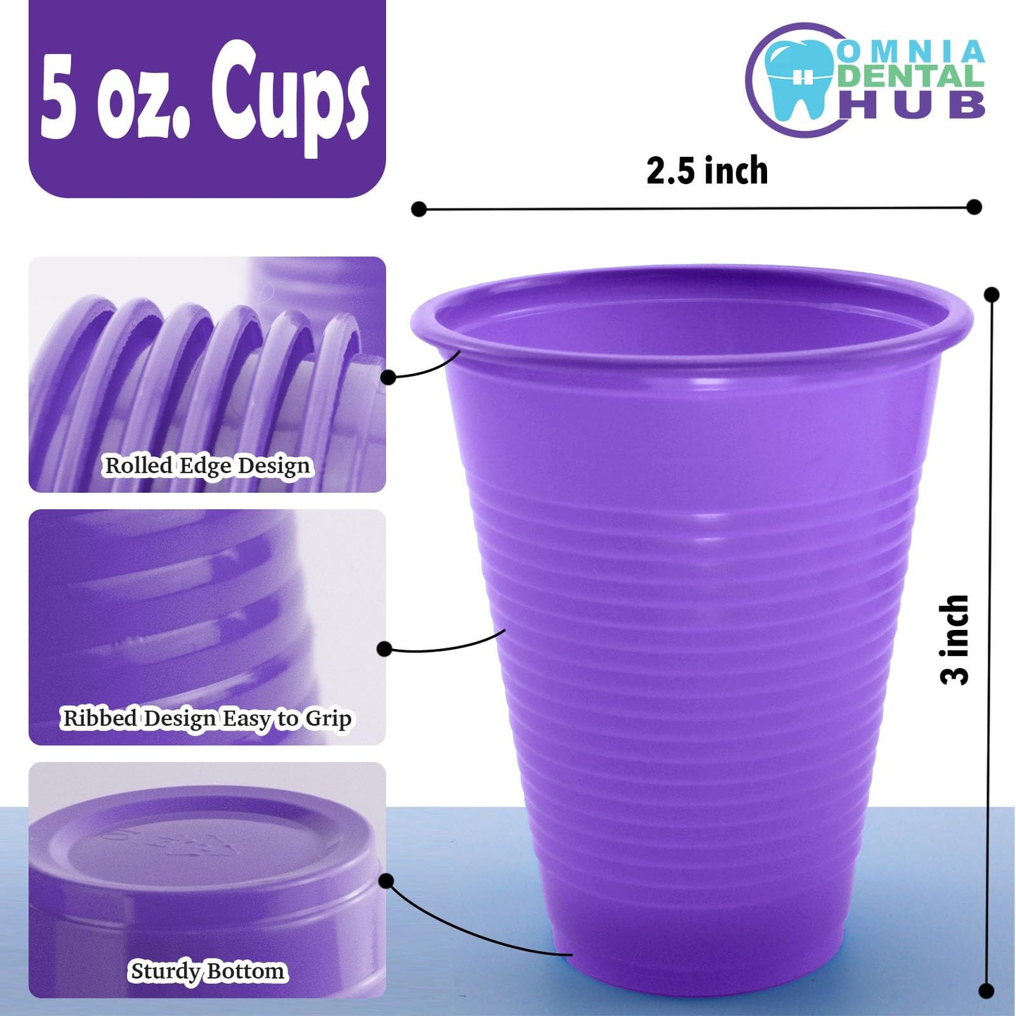 1000 PCs Dental Grade Disposable 5oz by OMNIA ONE | Purple Plastic Drinking & Rinsing Cups - Sturdy & Durable Unisex Dental Cups