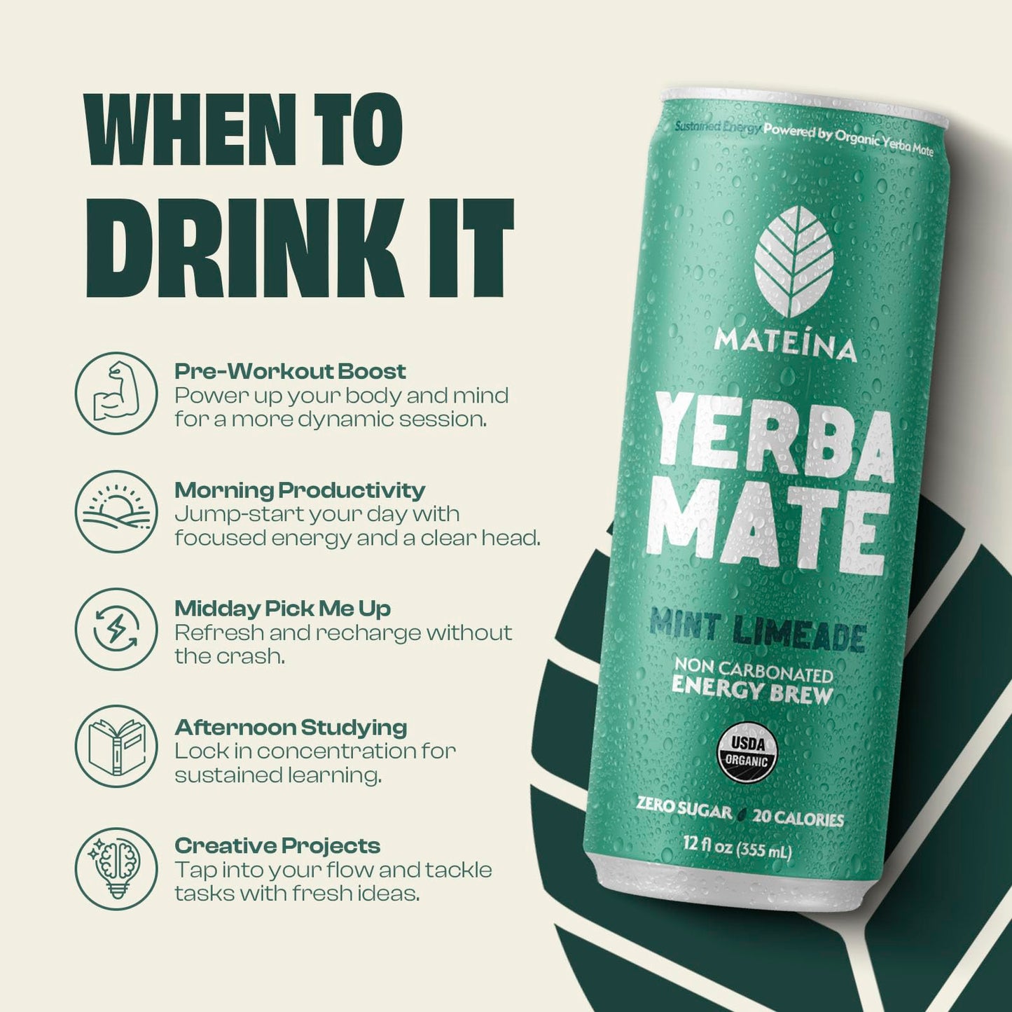 Mateina Organic Mint Limeade Yerba Mate, 12 FZ
