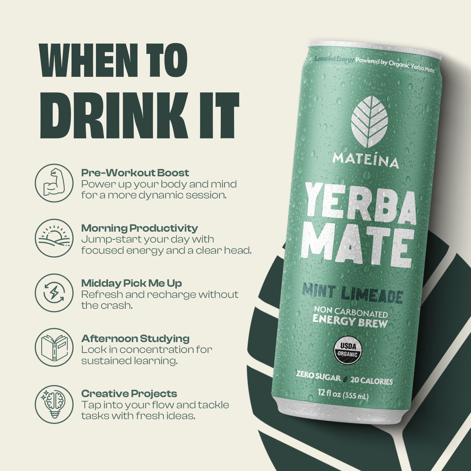 Mateina Organic Mint Limeade Yerba Mate, 12 FZ
