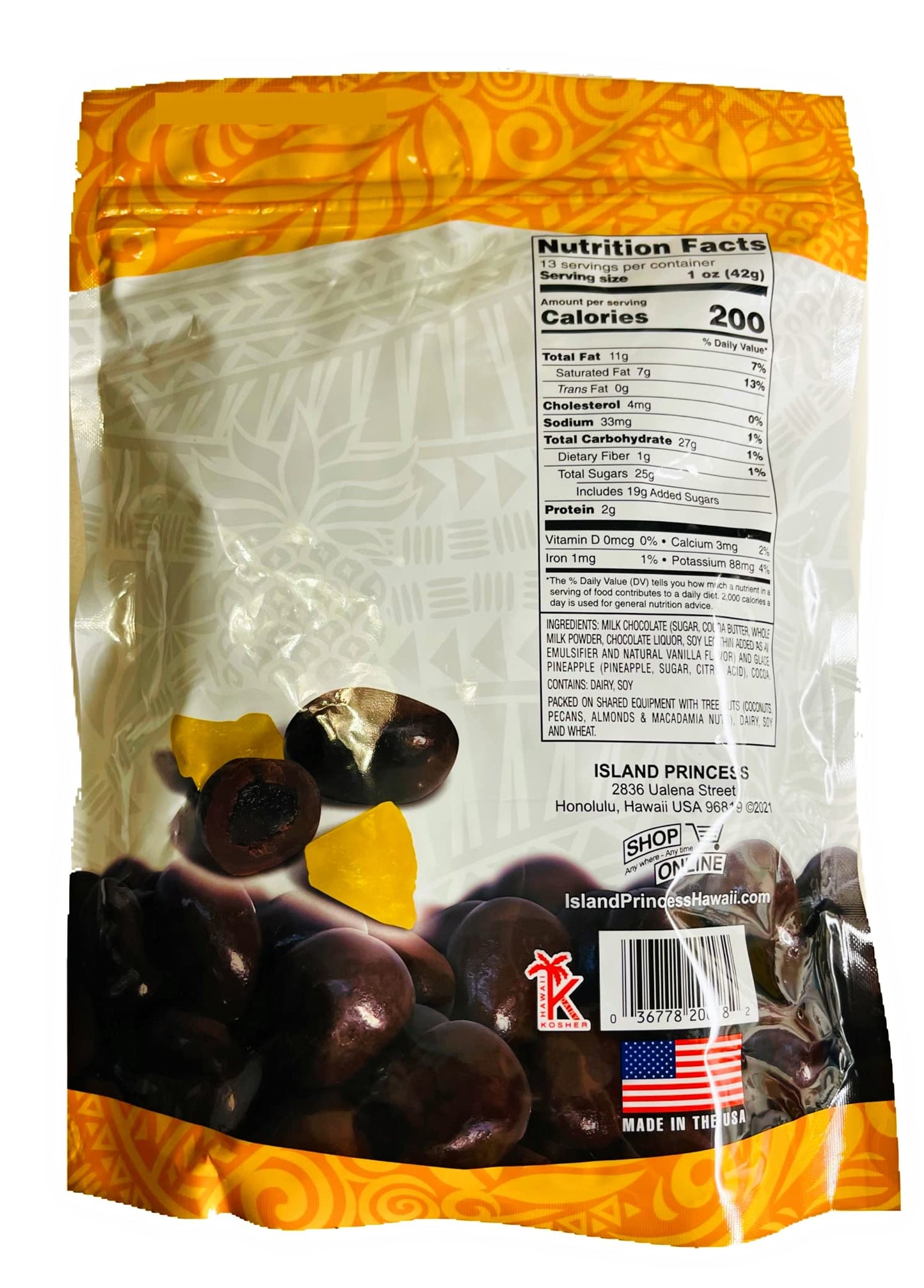 Island Princess Premium Chocolate Covered Pineapple 1.25 Pound