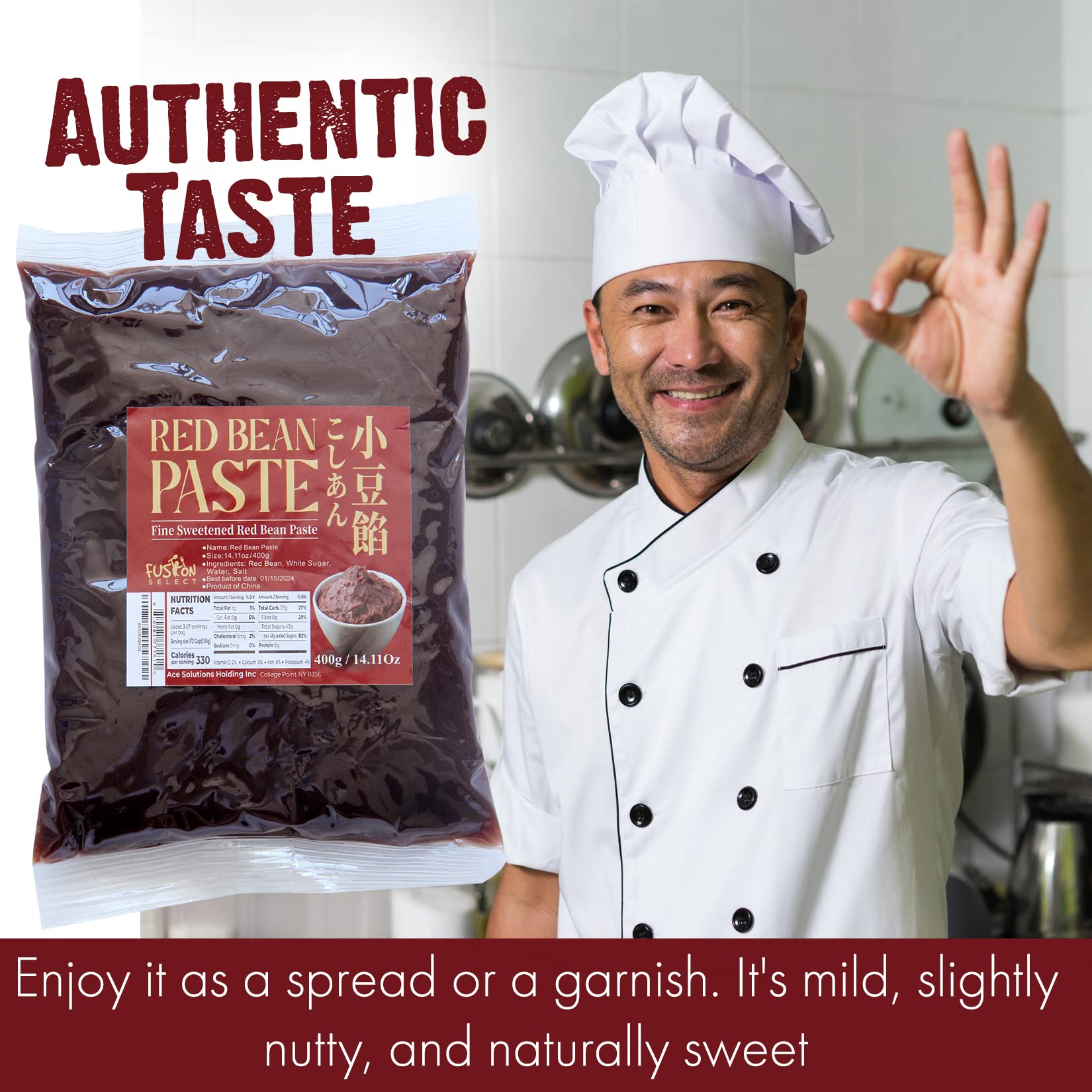 Fusion Select 2 Packs Red Bean Paste - Fine Sweetened Adzuki Bean Paste for Desserts, Buns, Pastry Filling, Mochi - For Chinese, Japanese & Korean