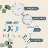 Reli. Plastic Plates for Party | 385 Pcs | White w/Silver Rim | Plates and Napkins Party Supplies | Disposable Dinnerware Set for 55 Guests |Dinner