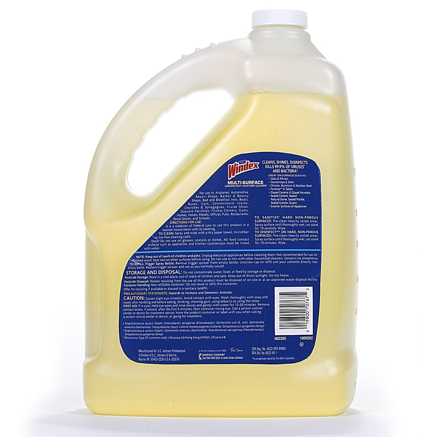 SC Johnson Professional Windex Multi-Surface Disinfectant Cleaner, Citrus, 1 Gallon Bottle Refill