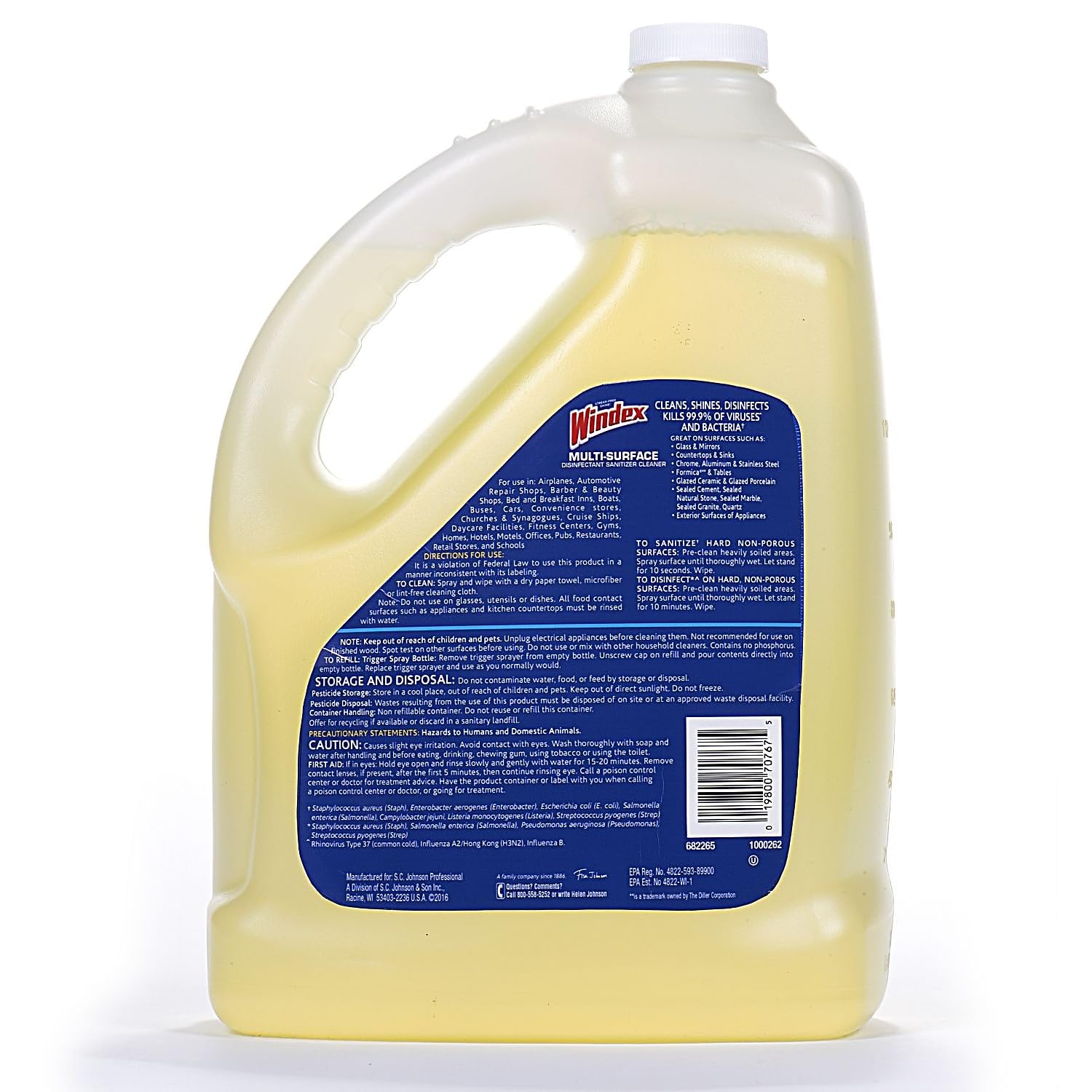 SC Johnson Professional Windex Multi-Surface Disinfectant Cleaner, Citrus, 1 Gallon Bottle Refill