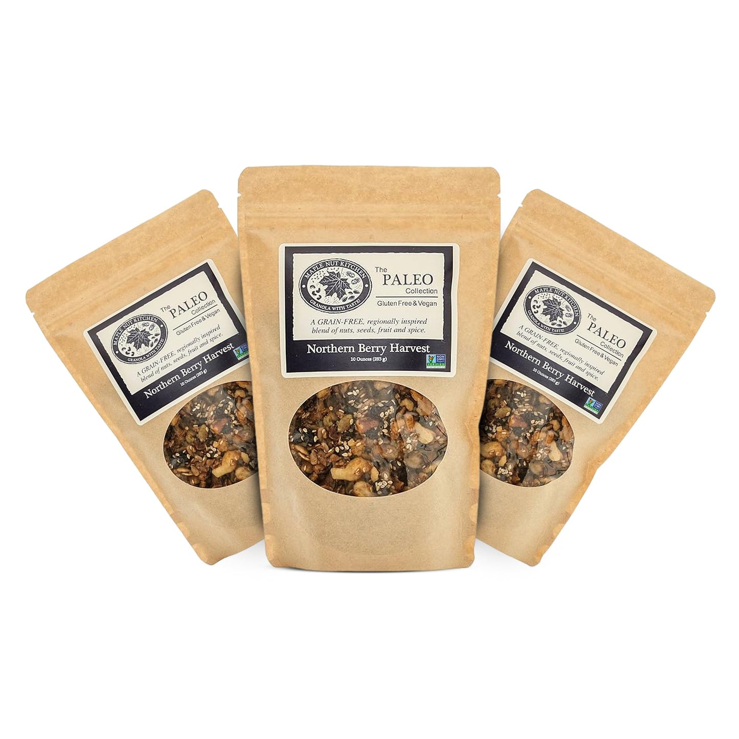 Maple Nut Kitchen Northern Berry Harvest Granola 3-Pack - Grain-Free with Walnuts, Seeds, Blueberries & Vanilla | Paleo, Low Carb, No Sugar Added