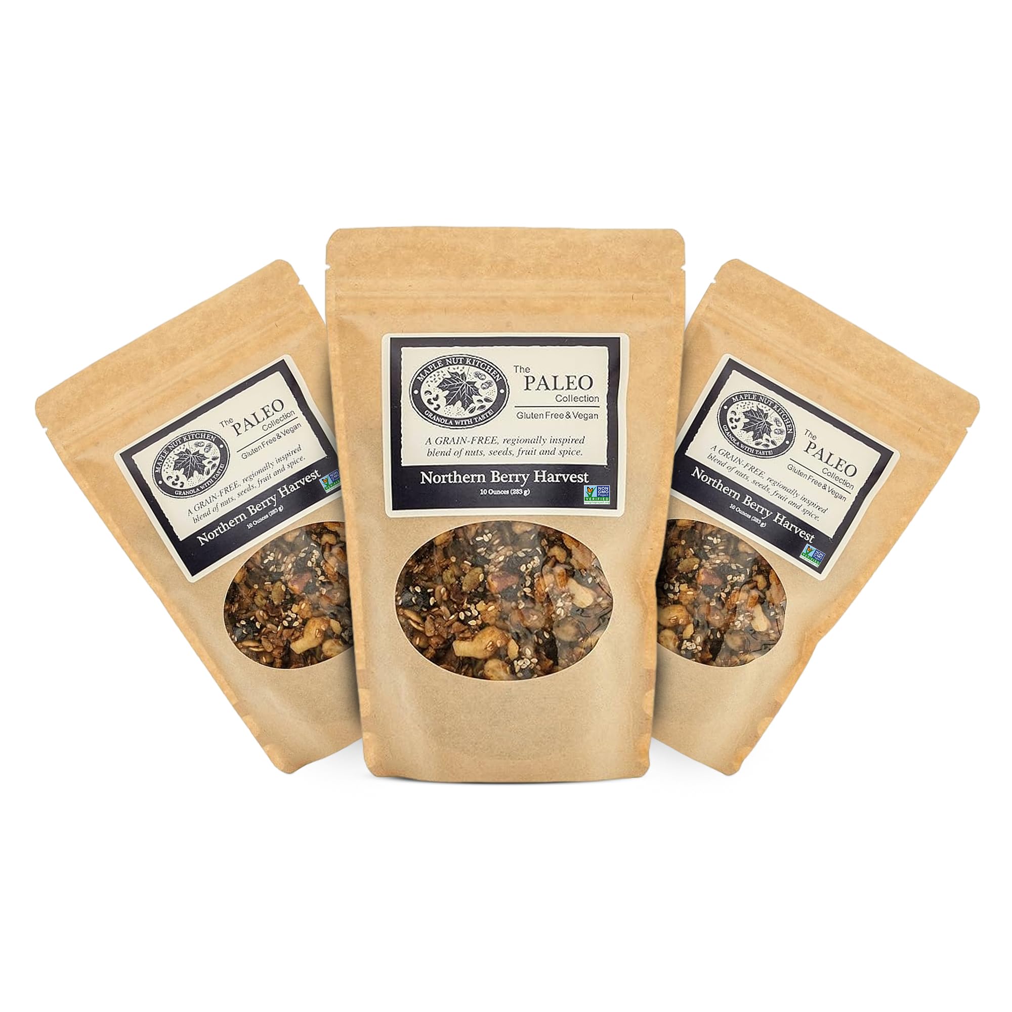 Maple Nut Kitchen Northern Berry Harvest Granola 3-Pack - Grain-Free with Walnuts, Seeds, Blueberries & Vanilla | Paleo, Low Carb, No Sugar Added