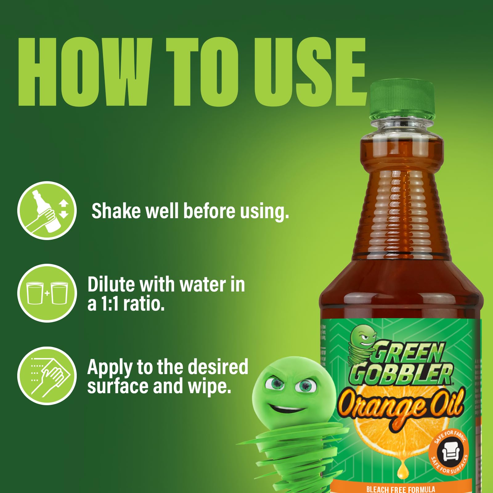 Green Gobbler Cold-Pressed Concentrated Orange Oil for Multi-Purpose Cleaning at Home, Outdoors, 32 oz, Spray Bottle Included