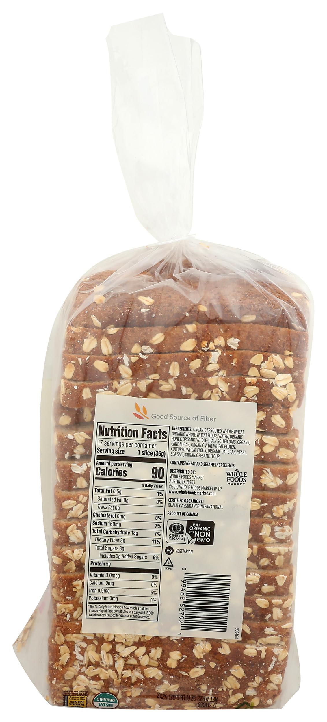 365 by Whole Foods Market Organic Sprouted Honey Oat Sandwich Bread, 22 OZ