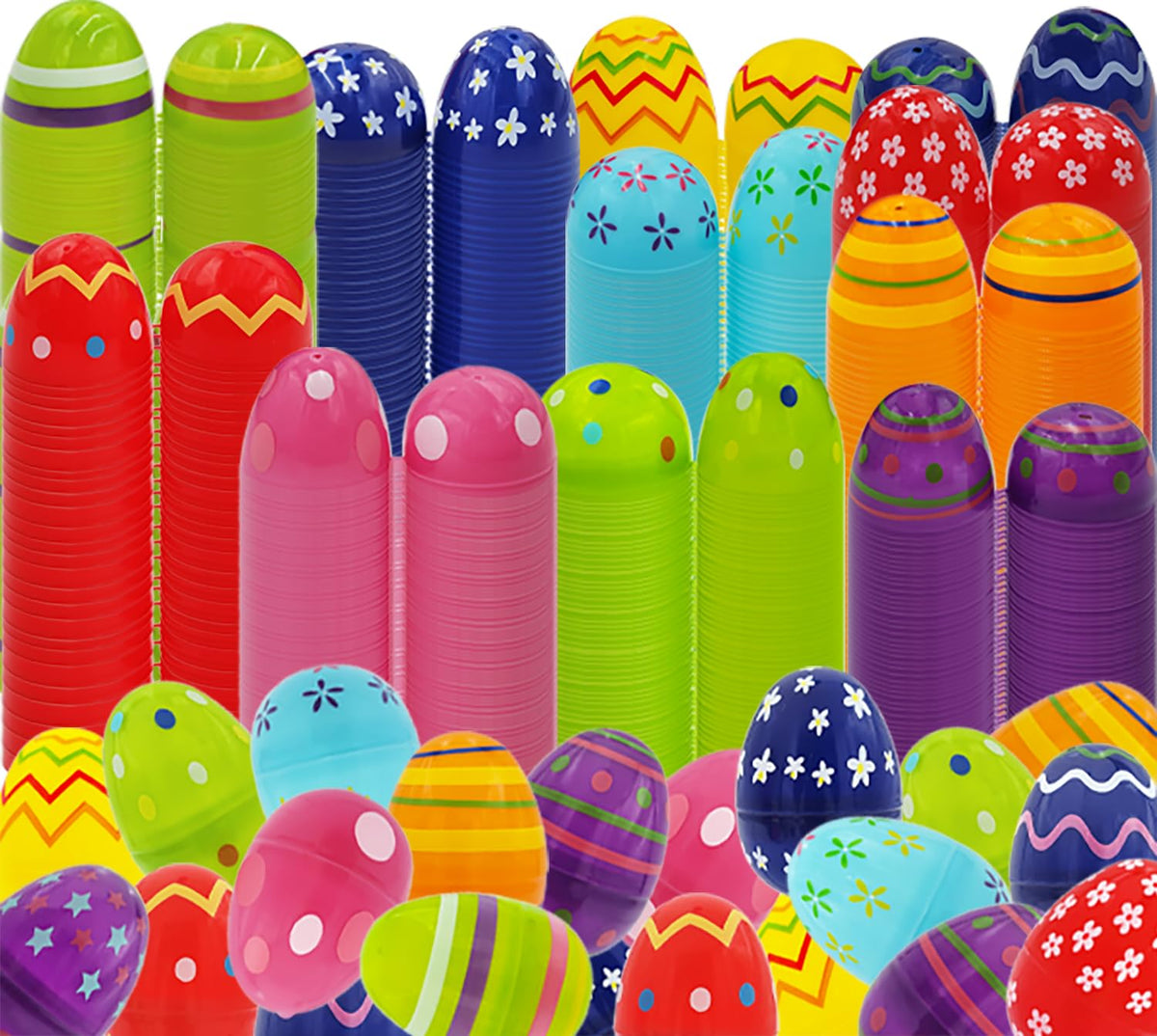 Chochkees 500-Pack Painted Fillable Easter Eggs with Hinge Bulk Colorful Painted Plastic Easter Eggs, Perfect for Easter Egg Hunt, Surprise Egg