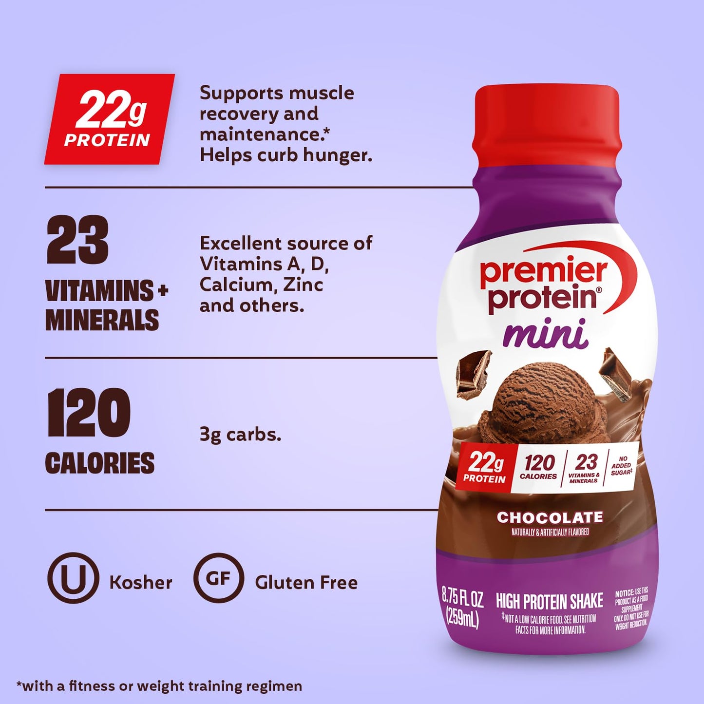 Premier Protein Shake MINIs, Chocolate, 22g Protein, 120 Calories, No Added Sugar, 8.75 fl oz, 12 Pack