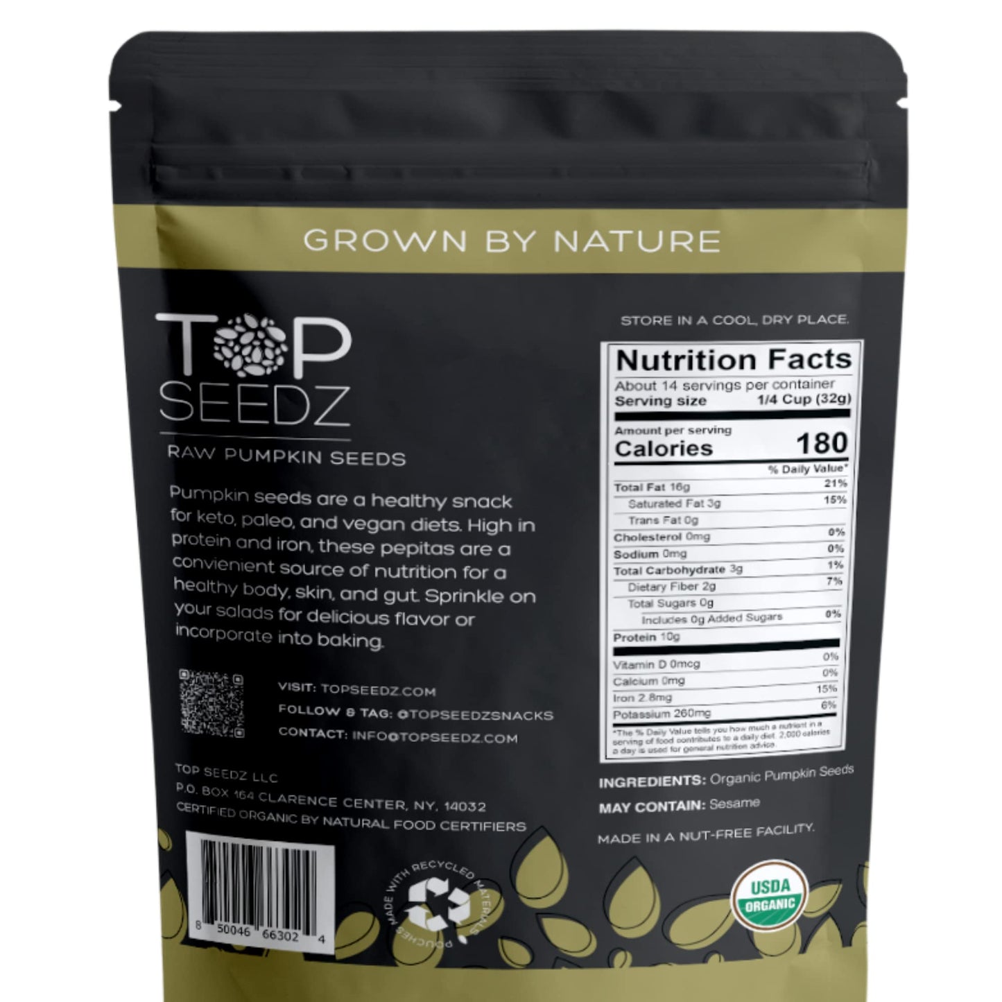 Top Seedz Certified USDA Organic Raw Pumpkin Seeds (Pepitas)| Premium Fresh and Unsalted, Shell-Free Pumpkin Seeds | Gluten-Free, Nut-Free, Vegan