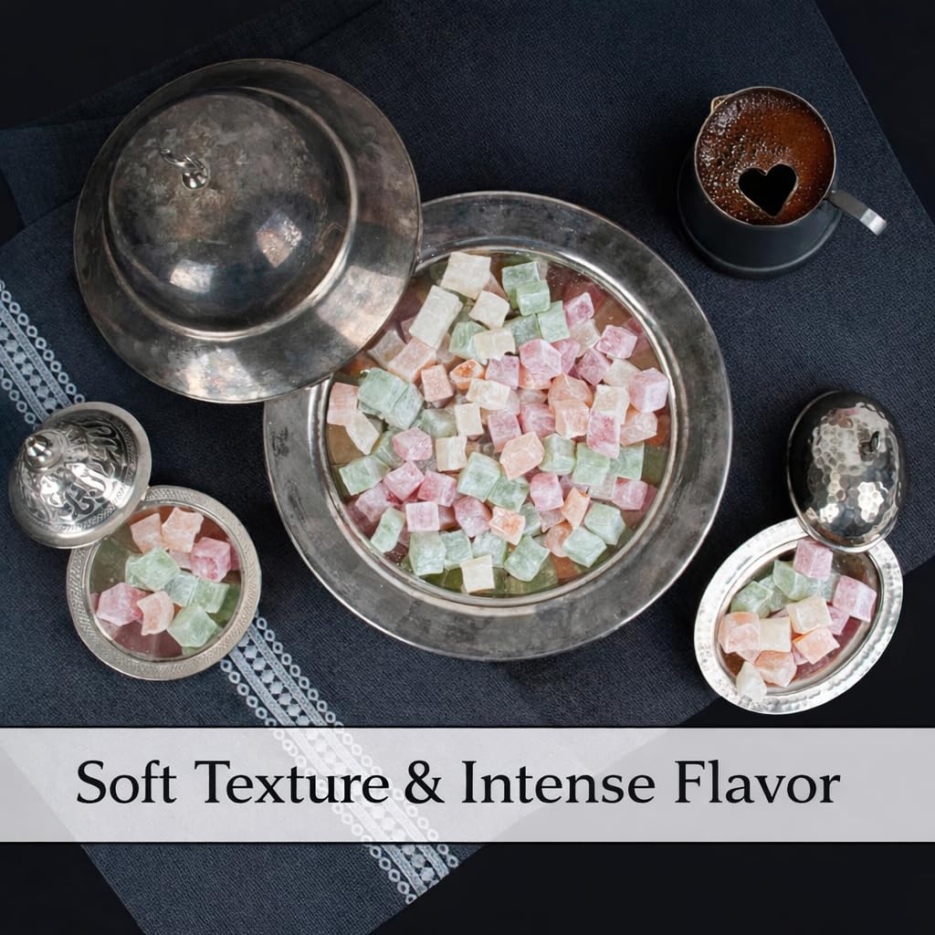 Malatya Pazari Rose Turkish Delight Candy, Soft, Chewy and Fragrant, 12.3oz